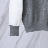 Thom Browne Unisex Classic Four Bar Contrast Zipper Sweater Baseball Jacket Coat