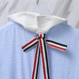 Thom Browne Women's Fashion Bubble Yarn Striped Bow Ribbon Casual Dress
