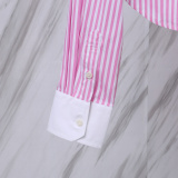 Thom Browne Women's Fashion Pink Stripe Short Open Umbilical Long Sleeve Shirt