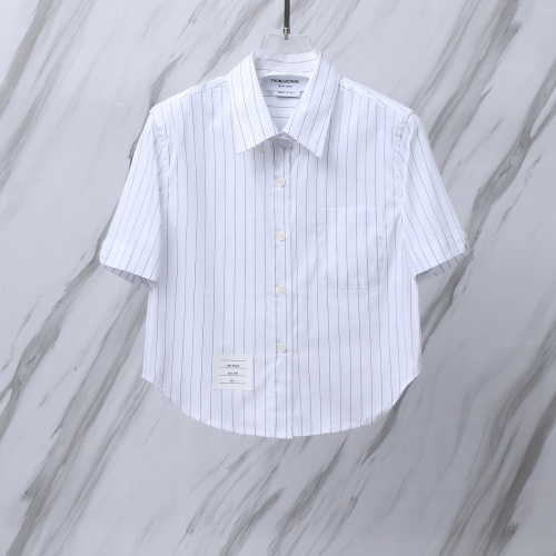 Thom Browne Women's Fashion Striped Short Open Umbilical Short Sleeve Shirt