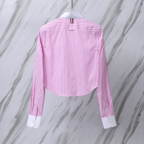 Thom Browne Women's Fashion Pink Stripe Short Open Umbilical Long Sleeve Shirt