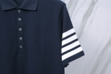 Thom Browne Unisex Classic Four Bar Casual Versatile Polo Shirt