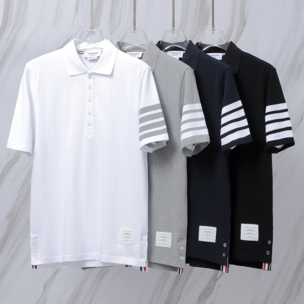 Thom Browne Unisex Classic Four Bar Casual Versatile Polo Shirt