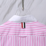 Thom Browne Women's Fashion Pink Stripe Short Open Umbilical Long Sleeve Shirt