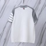 Thom Browne Unisex Classic Four Bar Splicing Knitted Short Sleeve Polo Shirt