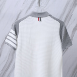 Thom Browne Unisex Classic Four Bar Splicing Knitted Short Sleeve Polo Shirt