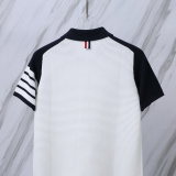 Thom Browne Unisex Classic Four Bar Splicing Knitted Short Sleeve Polo Shirt