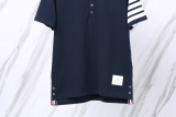 Thom Browne Unisex Classic Four Bar Casual Versatile Polo Shirt
