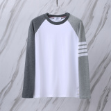 Thom Browne Unisex Classic Four Bar Splicing Round Neck Casual Long Sleeve T-shirt