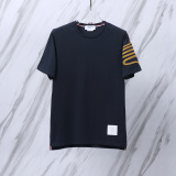 Thom Browne Classic Embroidered Striped Round Neck Short Sleeve Unisex Casual Versatile T-shirt