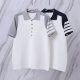 Thom Browne Unisex Classic Four Bar Splicing Knitted Short Sleeve Polo Shirt