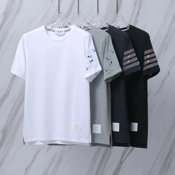 Thom Browne Classic Embroidered Rose Four Bar Short Sleeve Unisex Casual Versatile T-shirt