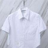 Thom Browne Women's Fashion Striped Short Open Umbilical Short Sleeve Shirt