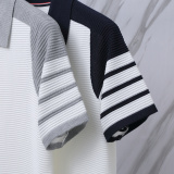 Thom Browne Unisex Classic Four Bar Splicing Knitted Short Sleeve Polo Shirt