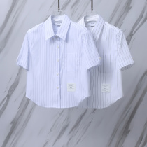Thom Browne Women's Fashion Striped Short Open Umbilical Short Sleeve Shirt Thom Browne Women's Fashion Striped Short Open Umbilical Short Sleeve Shirt