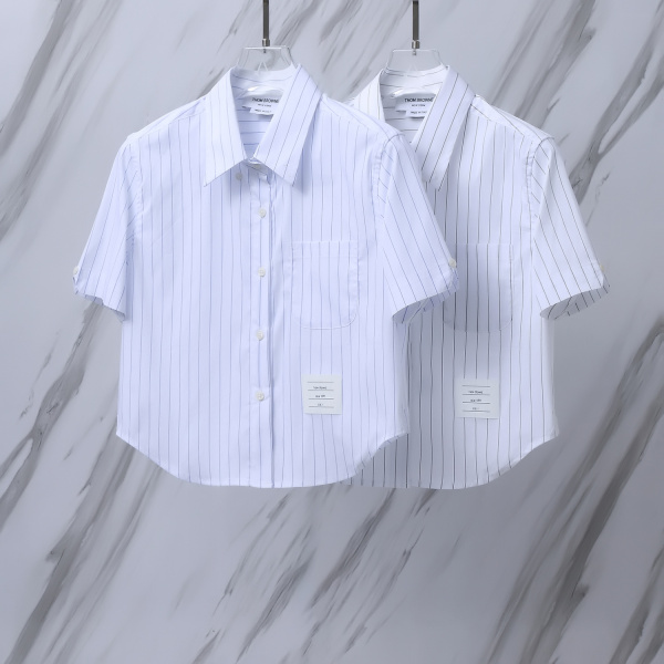 Thom Browne Women's Fashion Striped Short Open Umbilical Short Sleeve Shirt