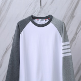 Thom Browne Unisex Classic Four Bar Splicing Round Neck Casual Long Sleeve T-shirt