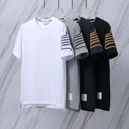 Thom Browne Classic Embroidered Striped Round Neck Short Sleeve Unisex Casual Versatile T-shirt