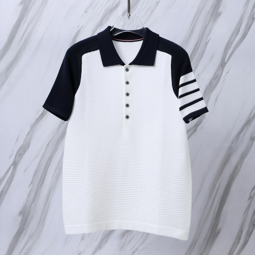 Thom Browne Unisex Classic Four Bar Splicing Knitted Short Sleeve Polo Shirt
