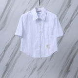 Thom Browne Women's Fashion Striped Short Open Umbilical Short Sleeve Shirt