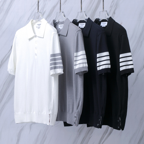 Thom Browne Unisex Classic Four Bar Sailing Jacquard Short Sleeve Knitted Polo Shirt