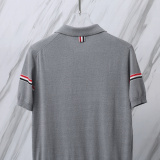 Thom Browne Unisex Classic Tri Color Jacquard Ice Silk Knitted Polo Shirt