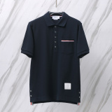 Thom Browne Unisex Classic Three Color Ribbon Pocket Casual Versatile Polo Shirt