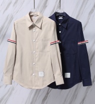Thom Browne Classic Tri Color Ribbon Long Sleeve Shirt Unisex Casual Versatile Shirt Thom Browne Classic Tri Color Ribbon Long Sleeve Shirt Unisex Casual Versatile Shirt