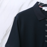 Thom Browne Unisex Classic Four Bar Casual Versatile Polo Shirt