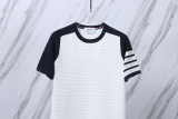 Thom Browne Classic Four Bar Splicing Water Ripple Short Sleeve Unisex Casual Versatile T-shirt