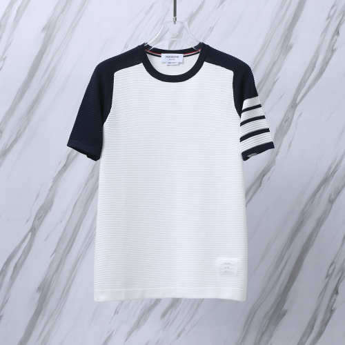 Thom Browne Classic Four Bar Splicing Water Ripple Short Sleeve Unisex Casual Versatile T-shirt