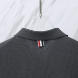 Thom Browne Unisex Classic Tri Color Jacquard Ice Silk Knitted Polo Shirt