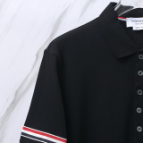 Thom Browne Unisex Classic Three Color Ribbon Pocket Casual Versatile Polo Shirt