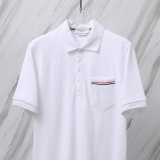 Thom Browne Unisex Classic Three Color Ribbon Pocket Casual Versatile Polo Shirt