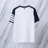 Thom Browne Classic Four Bar Splicing Water Ripple Short Sleeve Unisex Casual Versatile T-shirt