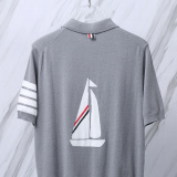 Thom Browne Unisex Classic Four Bar Sailing Jacquard Short Sleeve Knitted Polo Shirt