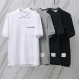 Thom Browne Unisex Classic Three Color Ribbon Pocket Casual Versatile Polo Shirt