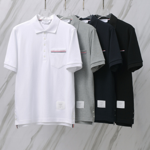 Thom Browne Unisex Classic Three Color Ribbon Pocket Casual Versatile Polo Shirt