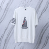Thom Browne Unisex Classic Four Bar Sailing Jacquard Round Neck Knitted Short Sleeve