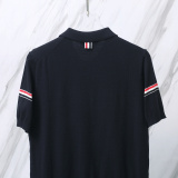 Thom Browne Unisex Classic Tri Color Jacquard Ice Silk Knitted Polo Shirt