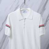 Thom Browne Unisex Classic Tri Color Jacquard Ice Silk Knitted Polo Shirt