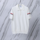 Thom Browne Unisex Classic Tri Color Jacquard Ice Silk Knitted Polo Shirt