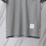Thom Browne Unisex Classic Three Color Ribbon Pocket Casual Versatile Polo Shirt