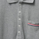 Thom Browne Unisex Classic Three Color Ribbon Pocket Casual Versatile Polo Shirt