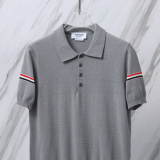 Thom Browne Unisex Classic Tri Color Jacquard Ice Silk Knitted Polo Shirt