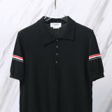 Thom Browne Unisex Classic Tri Color Jacquard Ice Silk Knitted Polo Shirt