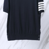 Thom Browne Unisex Classic Four Bar Sailing Jacquard Round Neck Knitted Short Sleeve