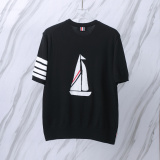 Thom Browne Unisex Classic Four Bar Sailing Jacquard Round Neck Knitted Short Sleeve