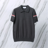 Thom Browne Unisex Classic Tri Color Jacquard Ice Silk Knitted Polo Shirt