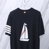 Thom Browne Unisex Classic Four Bar Sailing Jacquard Round Neck Knitted Short Sleeve